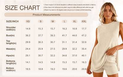 🏆New Style-68%OFF🔥Women's 2 Piece Outfits Summer Knit Sweater Set Sleeveless Tunic Top Matching Shorts