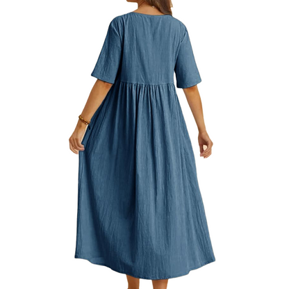 New Summer Cotton Linen Casual Short-Sleeve Dresses