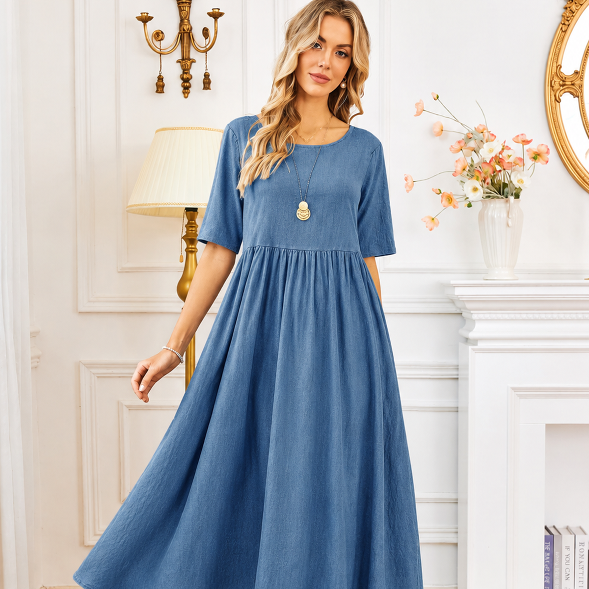 New Summer Cotton Linen Casual Short-Sleeve Dresses