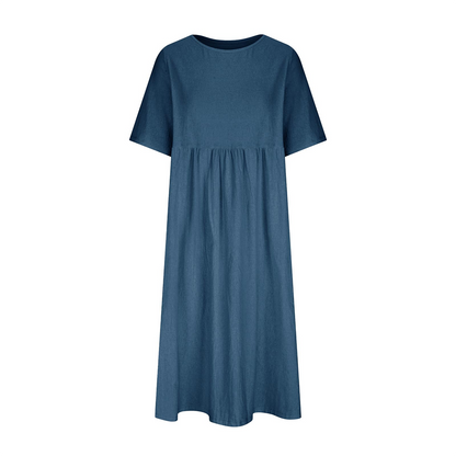 New Summer Cotton Linen Casual Short-Sleeve Dresses