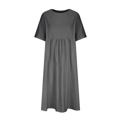 New Summer Cotton Linen Casual Short-Sleeve Dresses