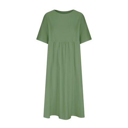New Summer Cotton Linen Casual Short-Sleeve Dresses