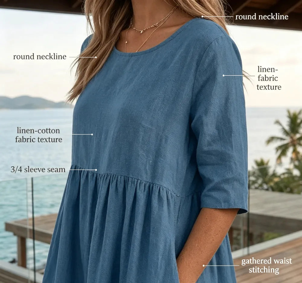 New Summer Cotton Linen Casual Short-Sleeve Dresses