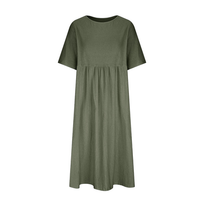 New Summer Cotton Linen Casual Short-Sleeve Dresses