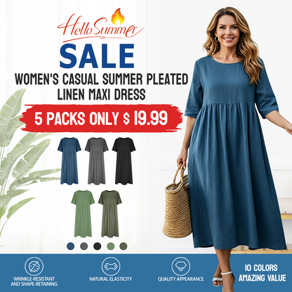 New Summer Cotton Linen Casual Short-Sleeve Dresses