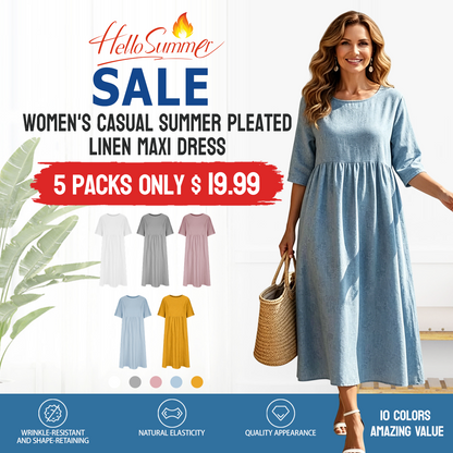 New Summer Cotton Linen Casual Short-Sleeve Dresses