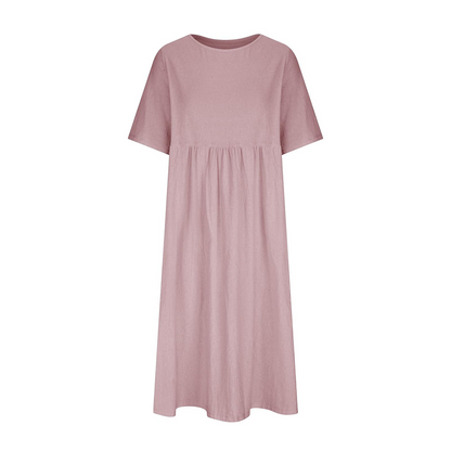 New Summer Cotton Linen Casual Short-Sleeve Dresses
