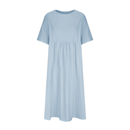 New Summer Cotton Linen Casual Short-Sleeve Dresses