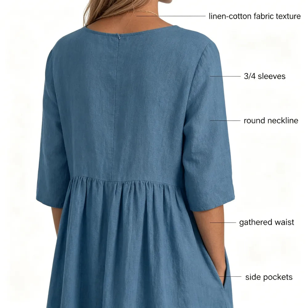 New Summer Cotton Linen Casual Short-Sleeve Dresses