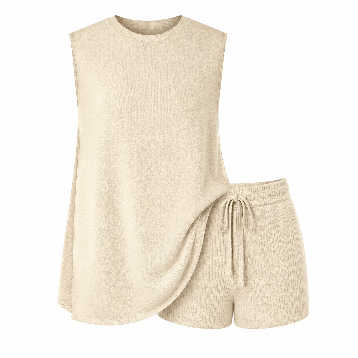 🏆New Style-68%OFF🔥Women's 2 Piece Outfits Summer Knit Sweater Set Sleeveless Tunic Top Matching Shorts